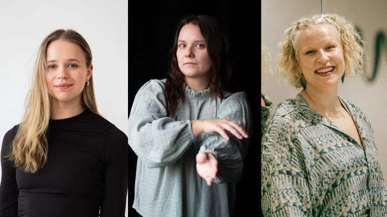 Aurora Suhonen, Rebecca-Laube Pohto ja Moona Penttinen katsovat kameraan.